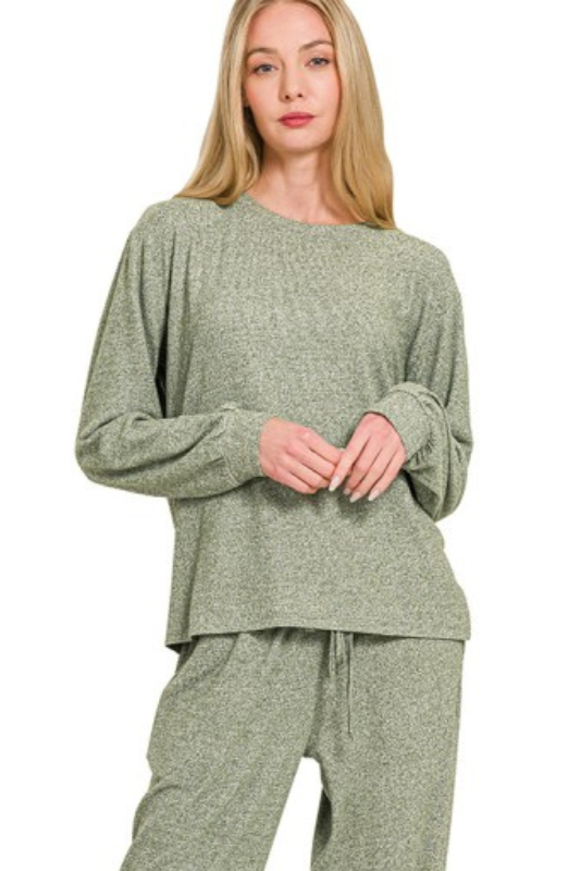 green soft brushed knit two piece set