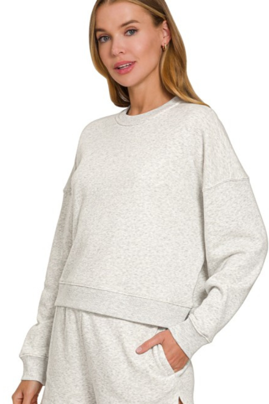 zenana heather grey long sleeve sweatshirt set top
