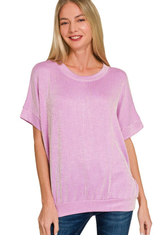 Short Sleeve Ribbed Loose Fit Top
