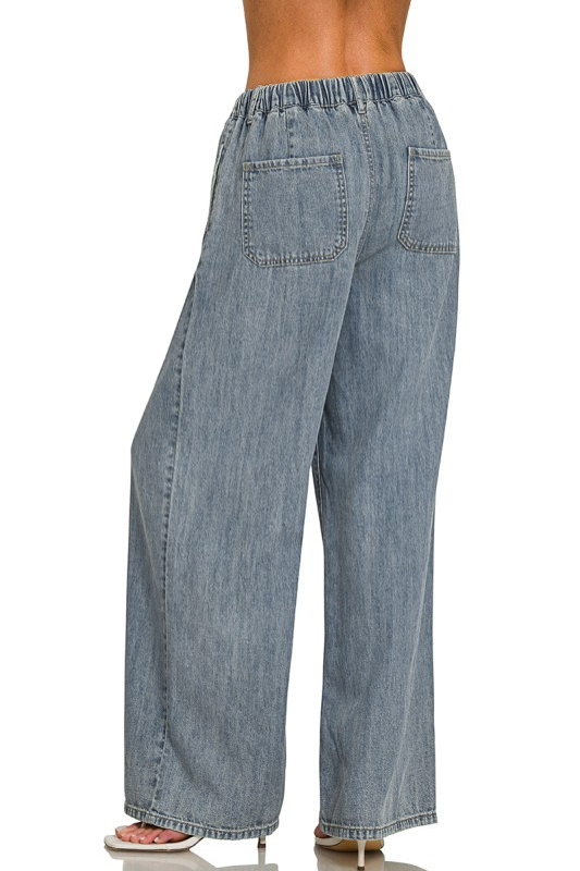 zenana elastic waist wide leg pants