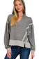 zenana grey long sleeve contrast hooded top