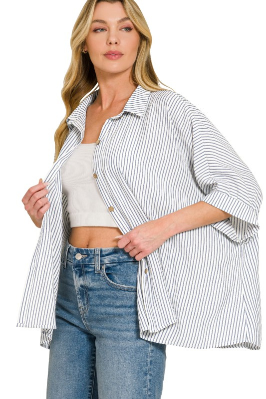 blue short sleeve button down collared shirt