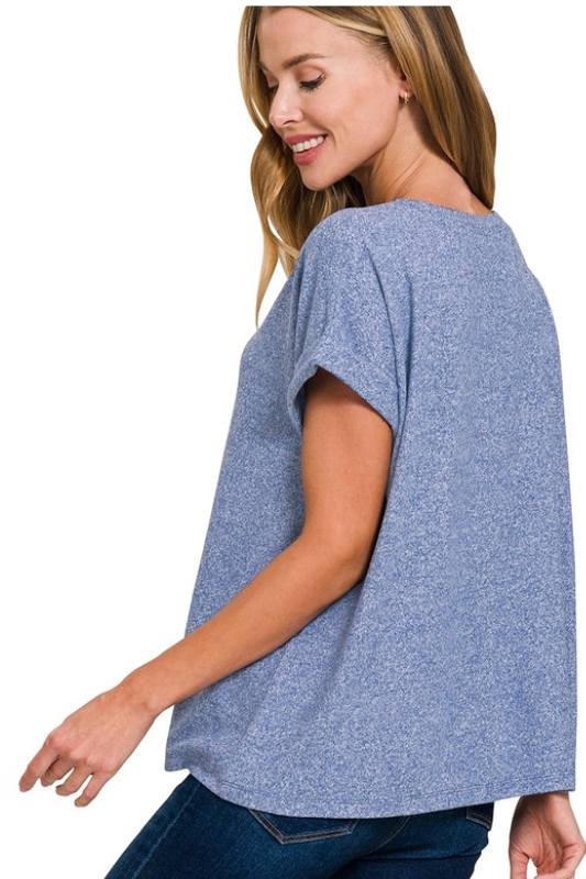 blue short sleeve brushed top