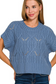 zenana dusty blue short sleeve soft knit boxy top