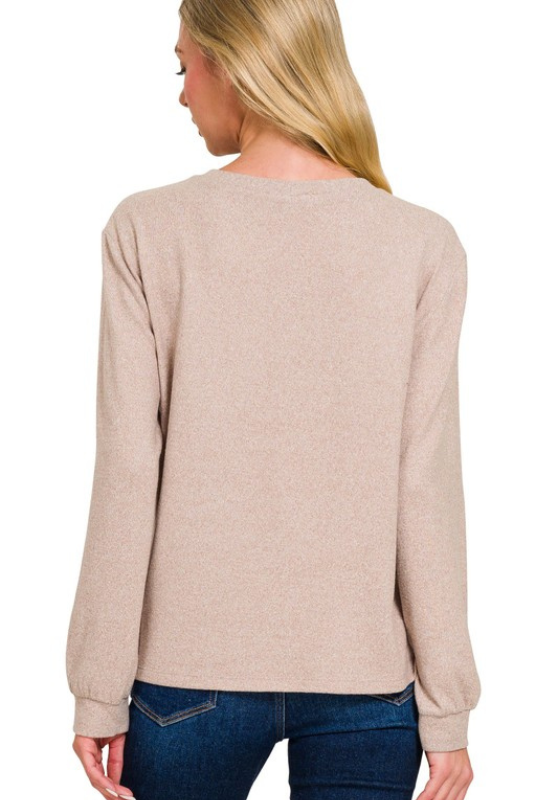 zenana long sleeve mocha top