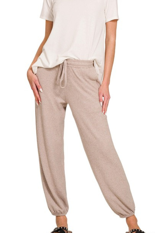 zenana mocha soft drawstring jogger pants