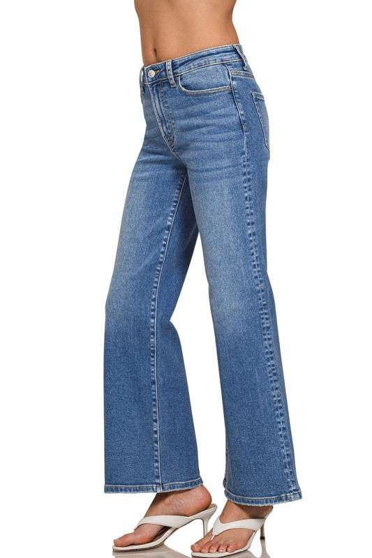 zenana medium wash mid rise wide leg jeans
