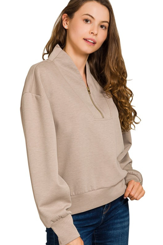 brown long sleeve quarter zip pullover