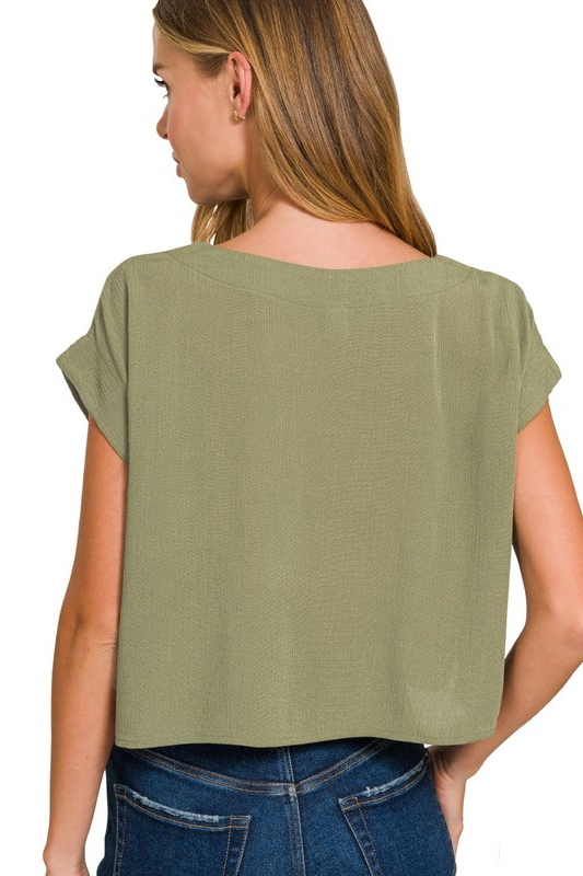 olive green short sleeve boxy top
