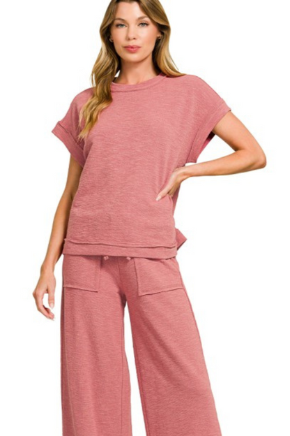 zenana rose short sleeve loose top