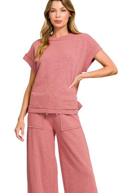 zenana rose short sleeve loose top