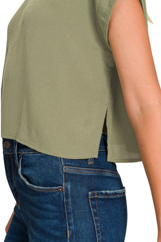 olive green short sleeve boxy top