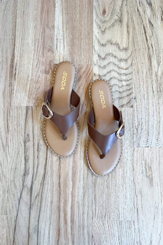 soda brown faux leather dressy sandal