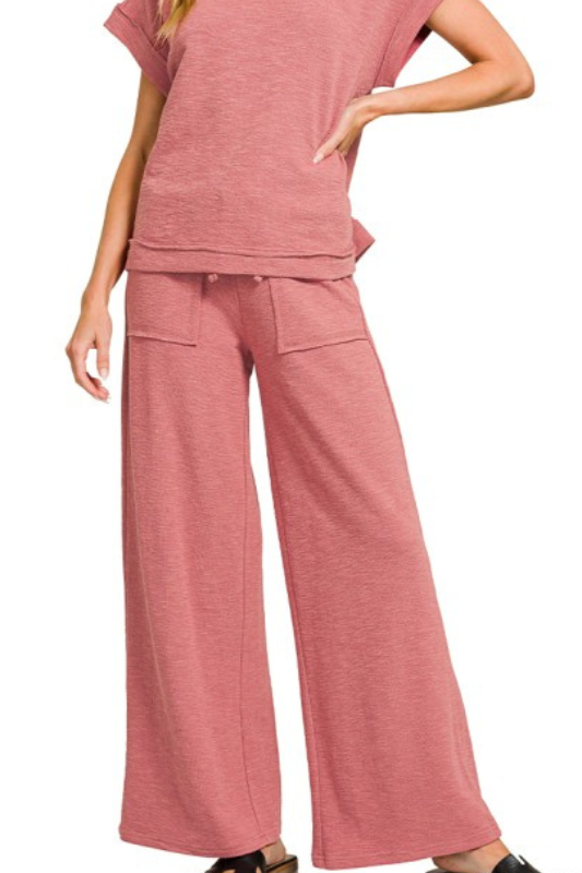 zenana rose pocket wide leg pants set
