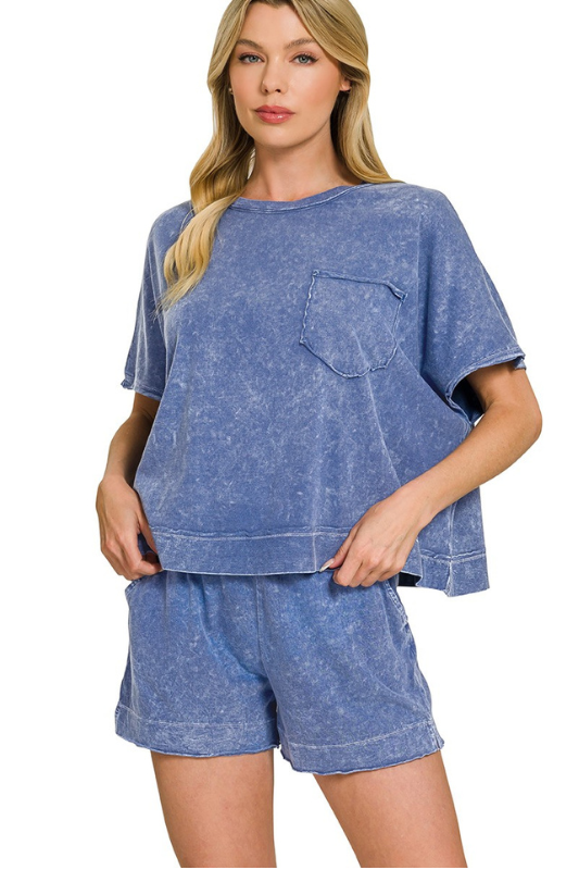 blue short sleeve lightweight top
