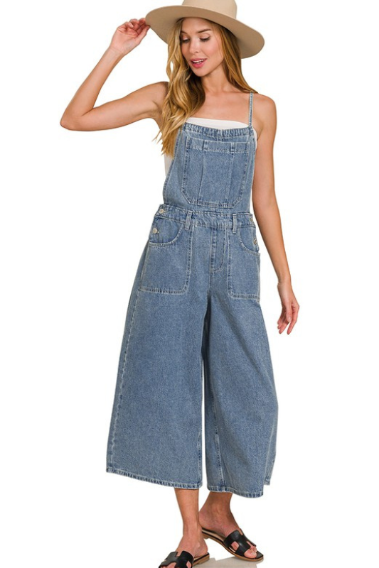 wide leg denim overalls