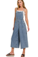 blue denim cropped wide leg overalls