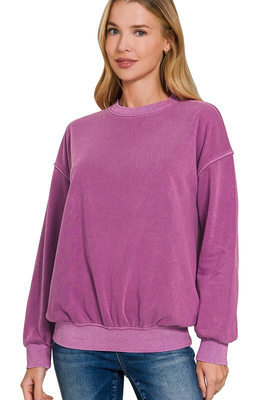 zenana plum long sleeve soft band sweatshirt