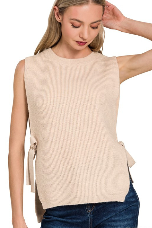 zenana oatmeal bow vest top