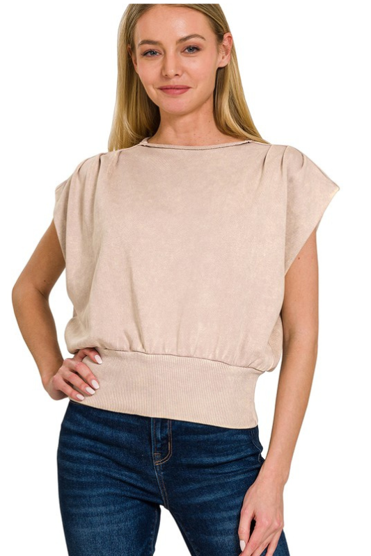 zenana mocha short sleeve mineral top