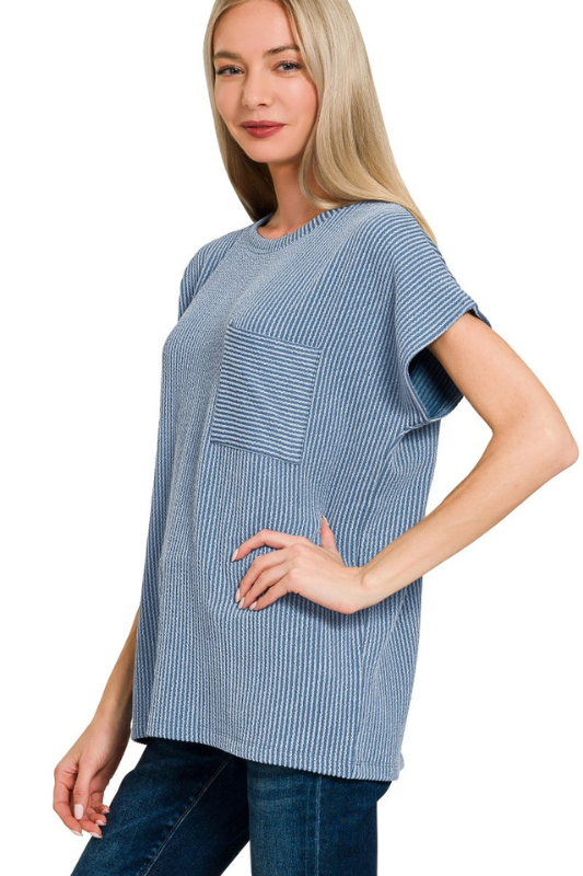 dusty blue short sleeve top