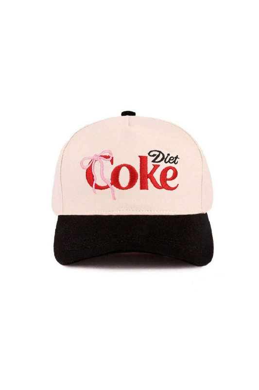 black and cream diet coke bow hat