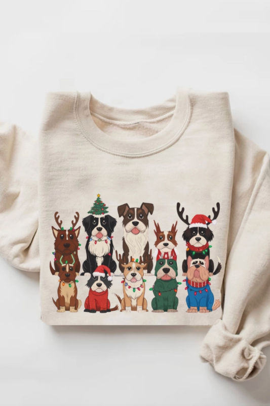 gildan beige Christmas dog sweatshirt