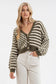 olive and cream checker print button front sweater