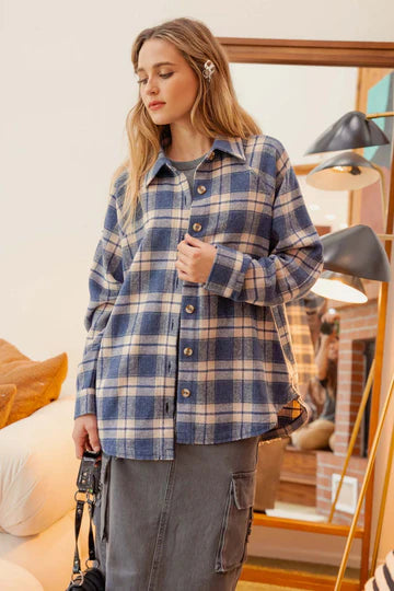 blue plaid soft button down shirt