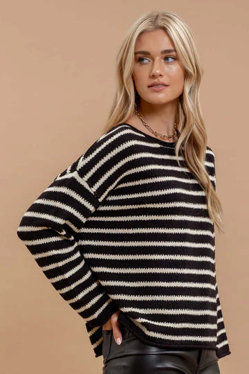 black striped loose fit pullover sweater