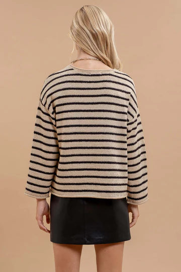 taupe striped relaxed fit sweater