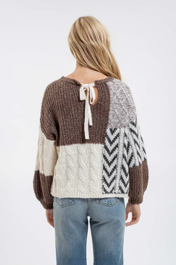 blu pepper brown cream chevron sweater