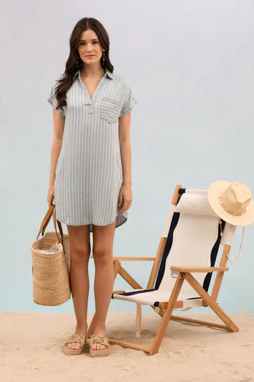 blu pepper blue striped collar shirt dress