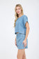 blue short sleeve boxy denim top