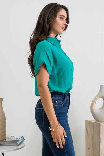 blu pepper kelly green button collar top