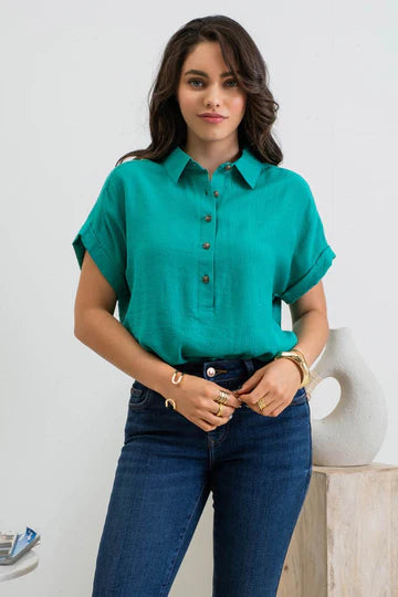 blu pepper short sleeve button down top