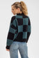 green and black checker mock neck sweater