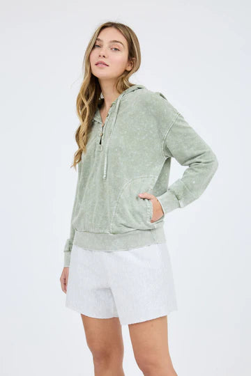 green washed lightweight hoodie top