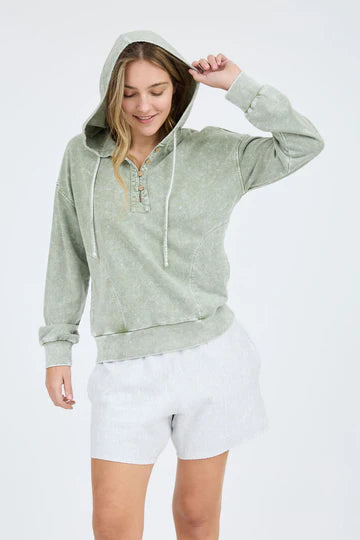 green button mineral hooded top