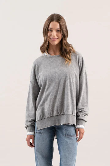 blu pepper grey mineral wash loose tunic top