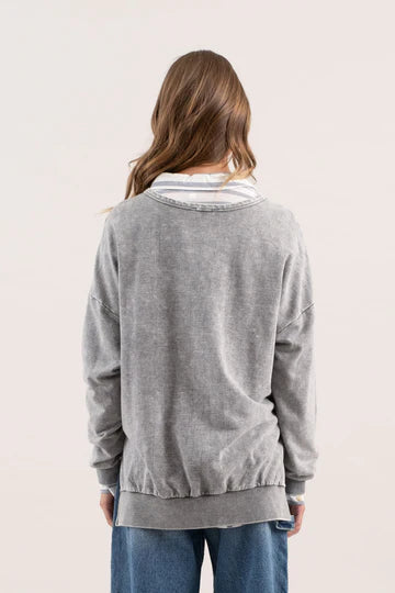 grey mineral wash long sleeve basic top