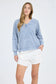 Blue Mineral Wash V Neck Long Sleeve Top