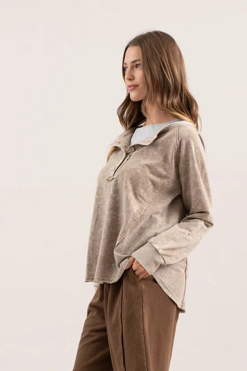 brown mineral wash loose fit top