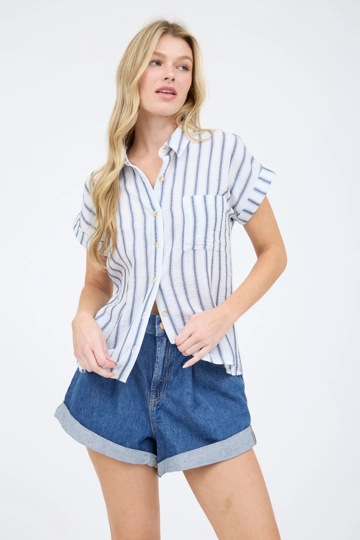 blu pepper white and blue striped collar button up shirt