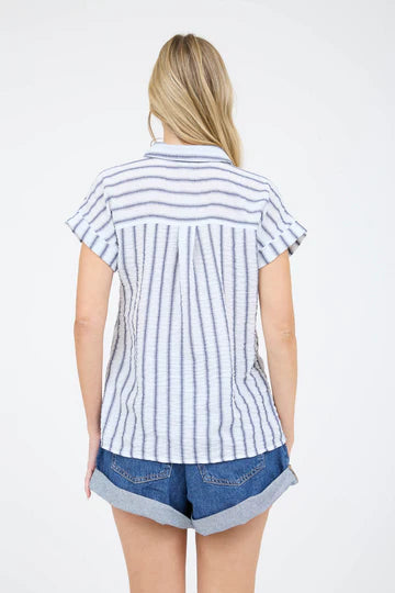 blu pepper striped short sleeve button up top