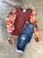Rust Floral Sleeve Detail Top