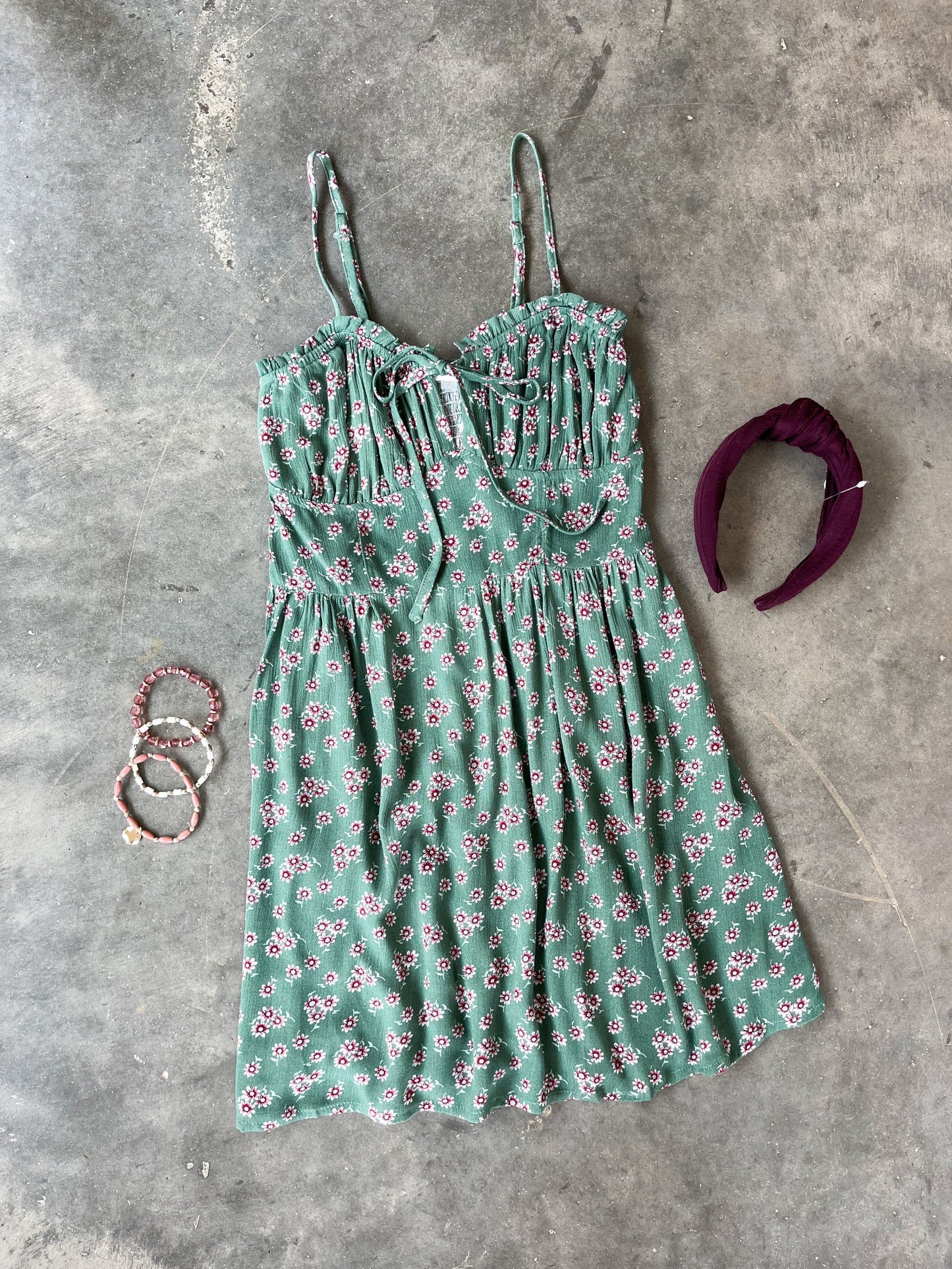 Green Floral Tie Front Dress