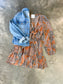 Burnt Orange Paisley Long Sleeve Short Dress