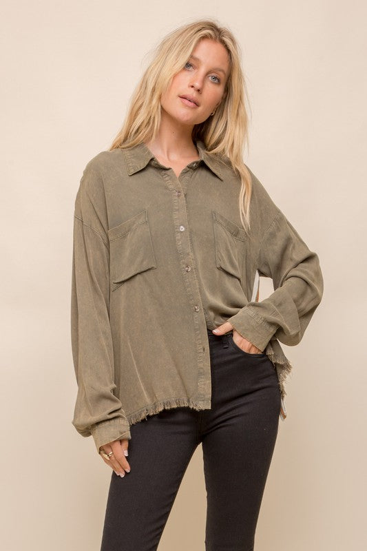 olive green vintage washed mineral washed top