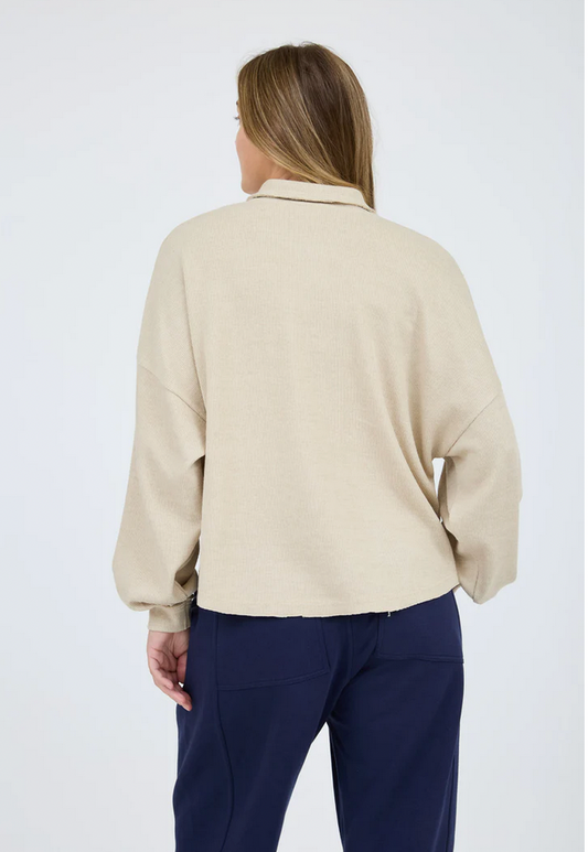 blu pepper long sleeve oatmeal ribbed henley top
